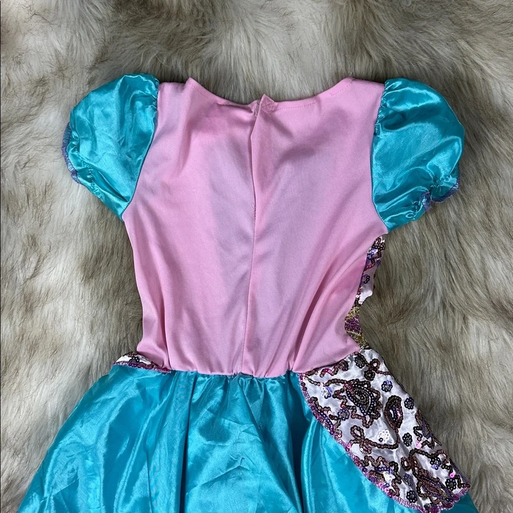 Girls Fairy Halloween Costume Dress Gold Coin Teal Pink Size M